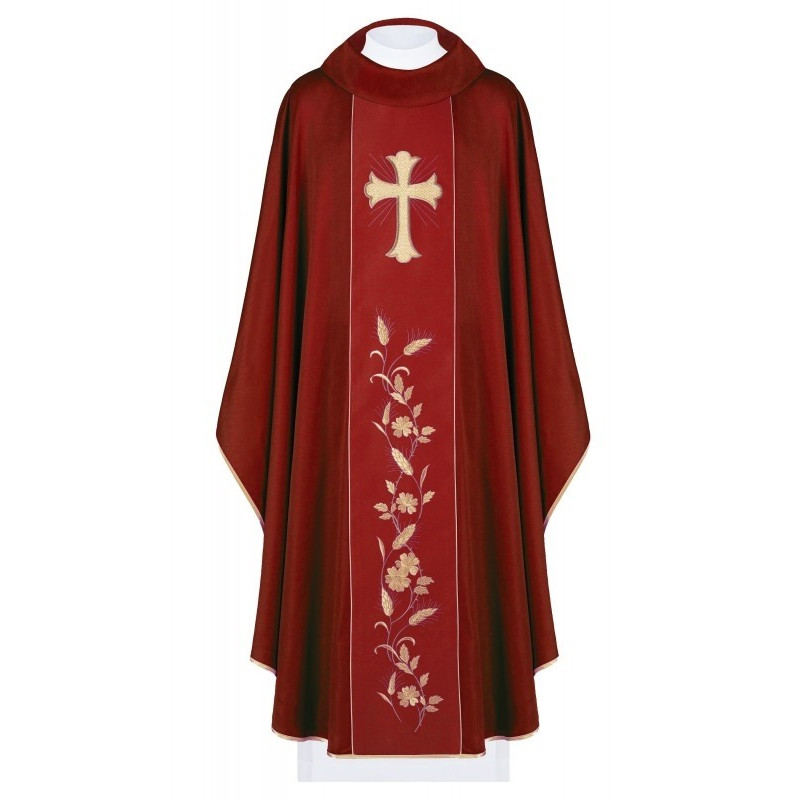 Messgewand mit gesticktem Kreuz und Ohren - rot (H184)