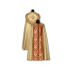 Goldmantel mit roten Accessoires