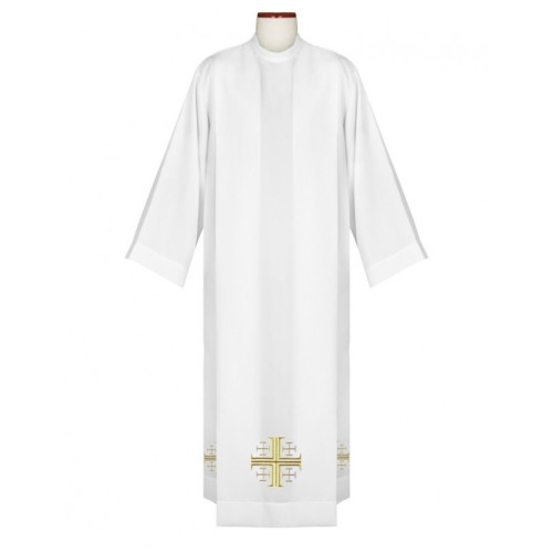 Priester-Albe mit gesticktem Jerusalem-Kreuz in Gold