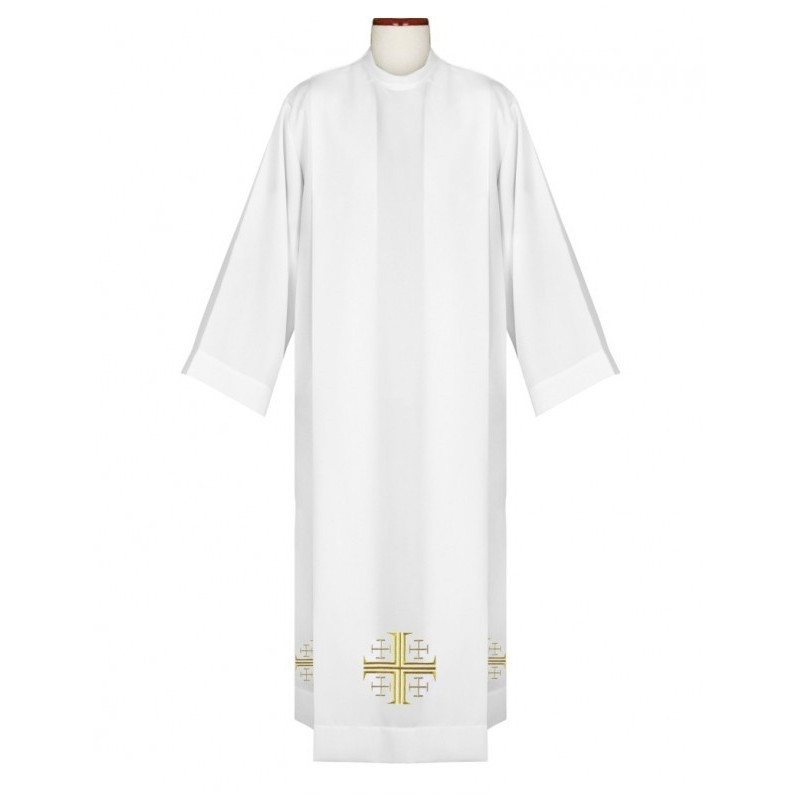 Priester-Albe mit gesticktem Jerusalem-Kreuz in Gold