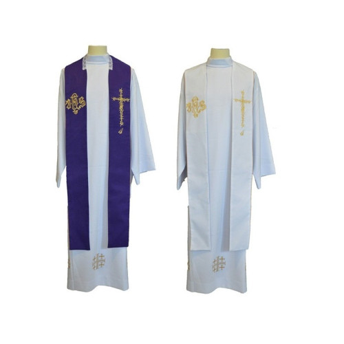 Doppelseitige violette und weiße IHS-Priesterstola
